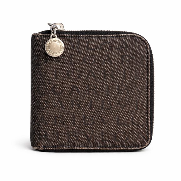 Bvlgari Black Denim Monogram Small Compact Zippy Wallet
